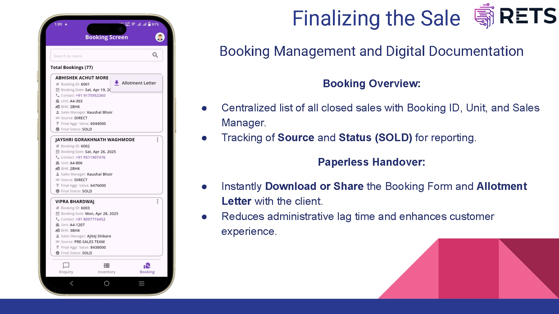 RETS Digital Booking Form Screenshot